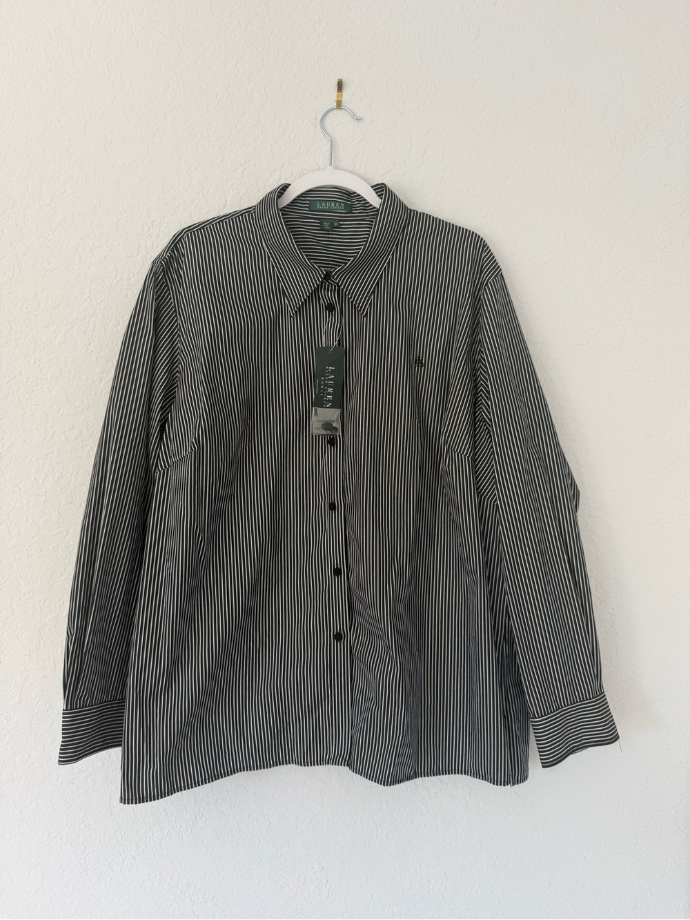 NWT LRL Lauren Ralph Lauren Shirt Women's 3X Button Up Striped Black White